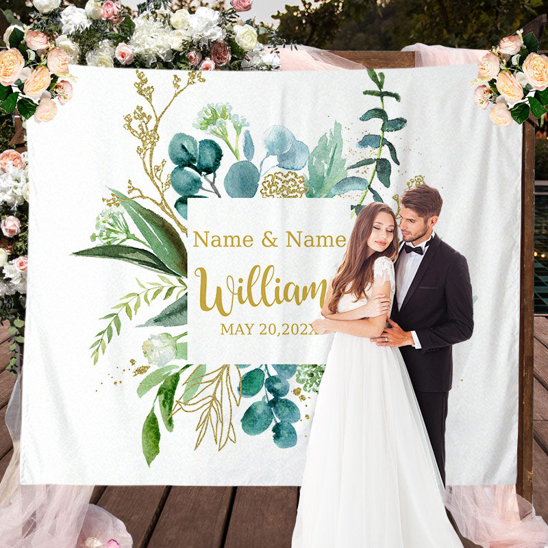 Lofaris Personalized Eucalyptus Wedding Backdrop