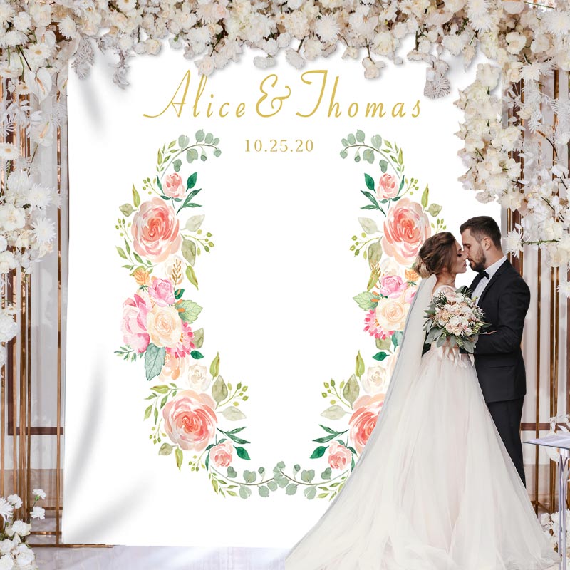 Lofaris Personalized Floral Blush Wedding Decoration Backdrop