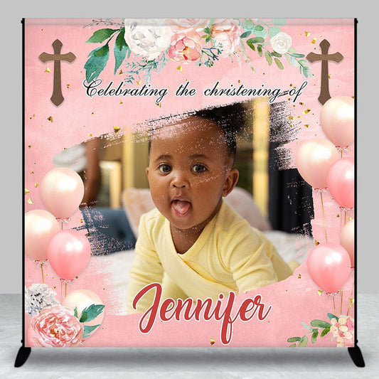 Lofaris Personalized Floral Heart Balloon Baptism Backdrop