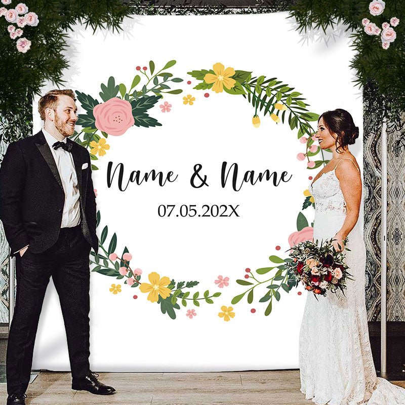 Lofaris Personalized Floral Wedding Photo Backdrop Banner