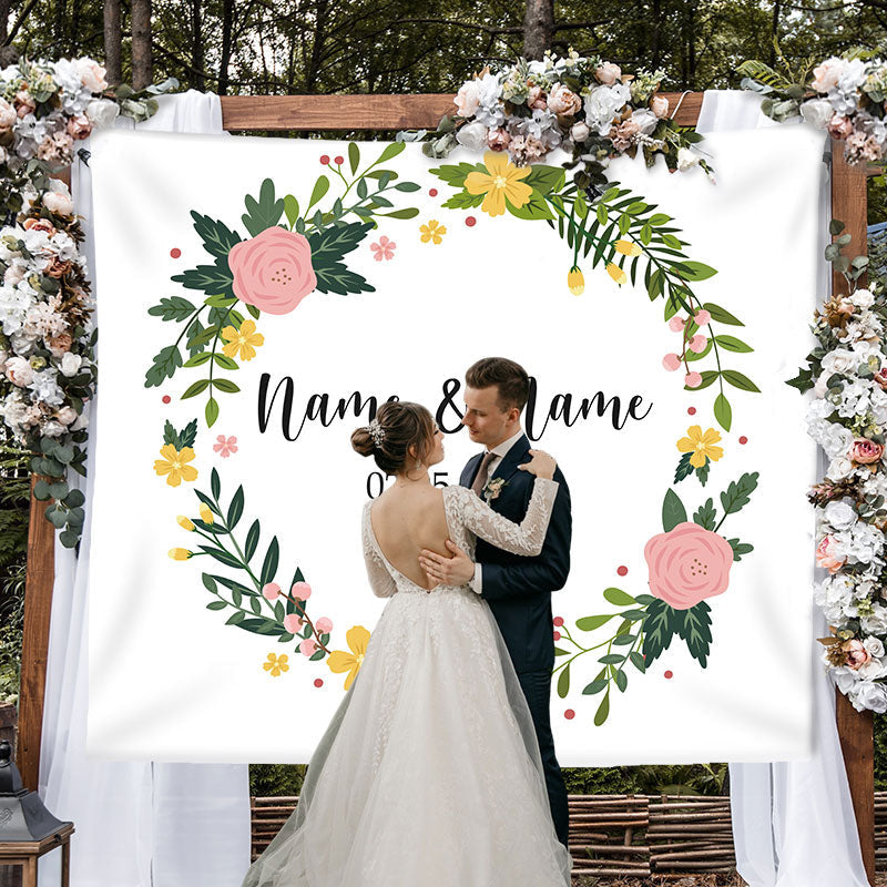 Lofaris Personalized Floral Wedding Photo Backdrop Banner