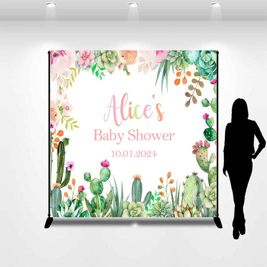 Lofaris Personalized Flower Cactus Baby Shower Backdrop