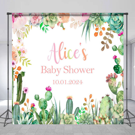 Lofaris Personalized Flower Cactus Baby Shower Backdrop
