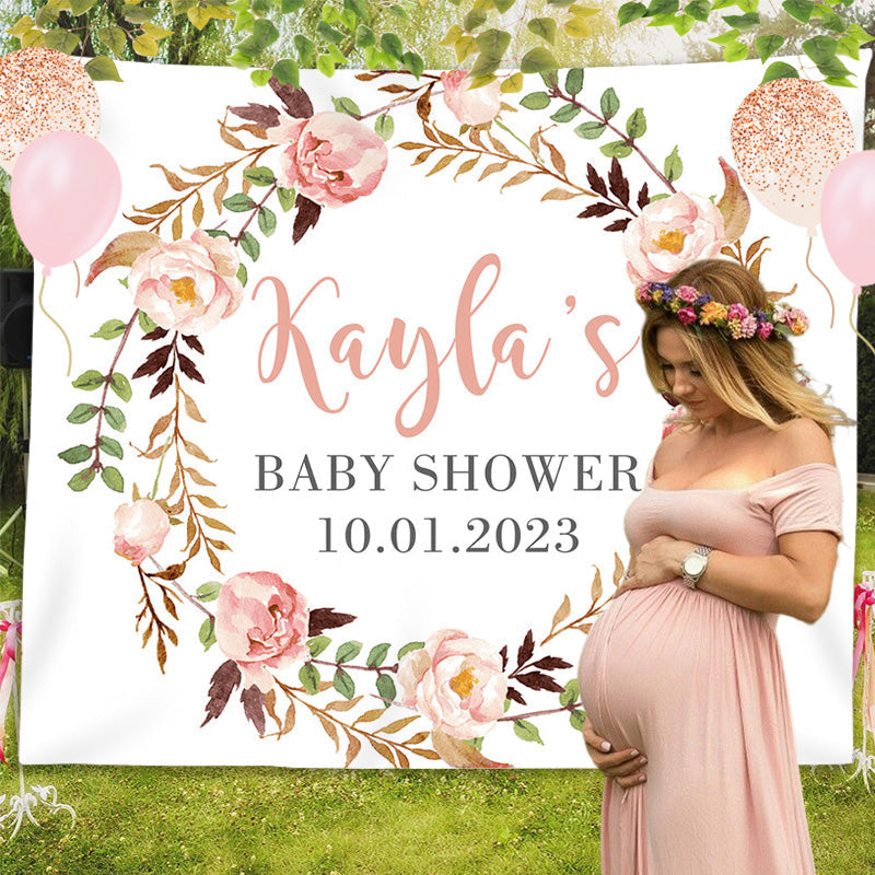 Lofaris Personalized Flowers Baby Shower Backdrop Banner