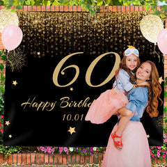 Lofaris Personalized Glitter Gold Black Birthday Banner