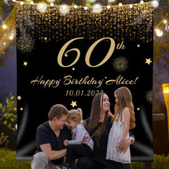 Lofaris Personalized Glitter Gold Black Birthday Banner