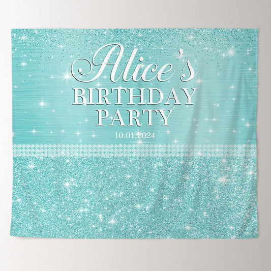 Lofaris Personalized Glitter Mint Green Name Birthday Backdrop