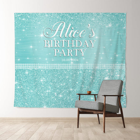 Lofaris Personalized Glitter Mint Green Name Birthday Backdrop