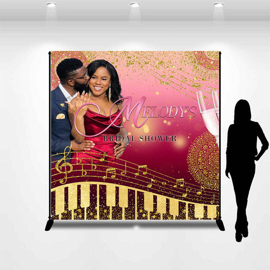 Lofaris Personalized Glitter Music Pink Bridal Shower Backdrop