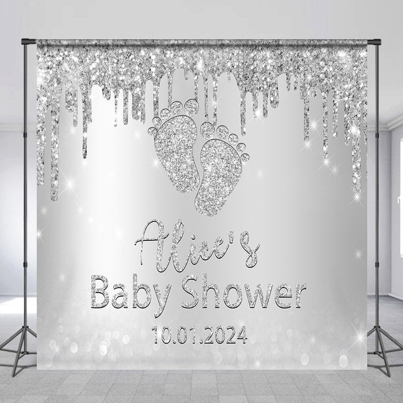 Lofaris Personalized Glitter Silver Baby Shower Backdrop