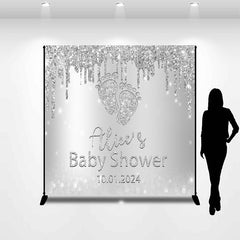 Lofaris Personalized Glitter Silver Baby Shower Backdrop