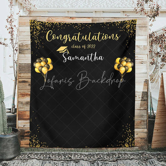 Lofaris Personalized Gold Balloons Black Graduation Party Backdrop