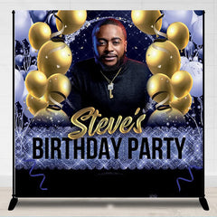 Lofaris Personalized Gold Blue Birthday Backdrop With Photo