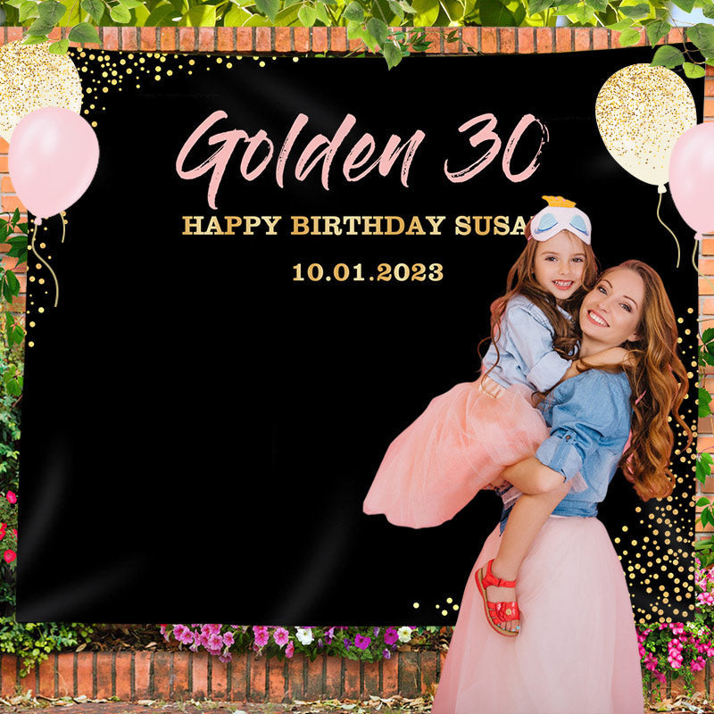 Lofaris Personalized Gold Confetti Birthday Backdrop Banner