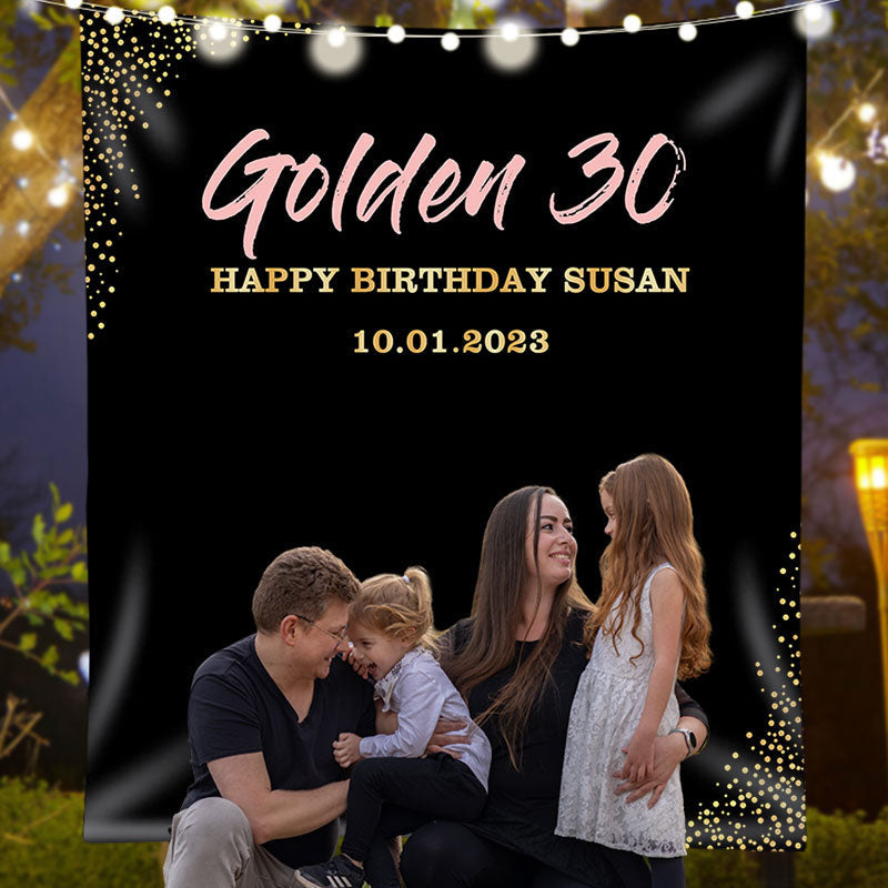 Lofaris Personalized Gold Confetti Birthday Backdrop Banner