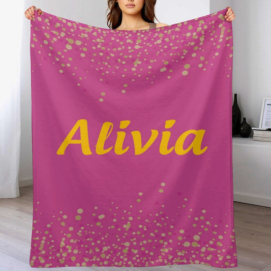 Lofaris Personalized Gold Dots Shining Pink Name Knit Blanket