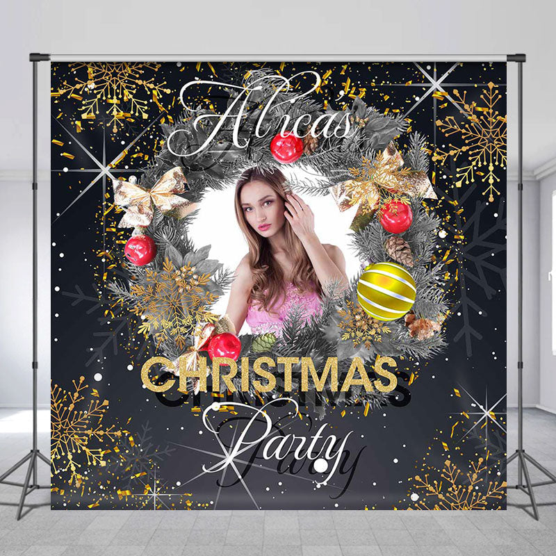 Lofaris Personalized Gold Snowflake Christmas Party Backdrop