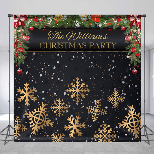 Lofaris Personalized Gold Snowflake Glitter Christmas Backdrop