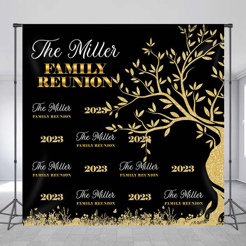 Personalized Gold Tree Repeat Family Reunion Backdrop - Lofaris