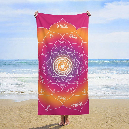 Lofaris Personalized Gradient Mandala Flower Name Beach Towel