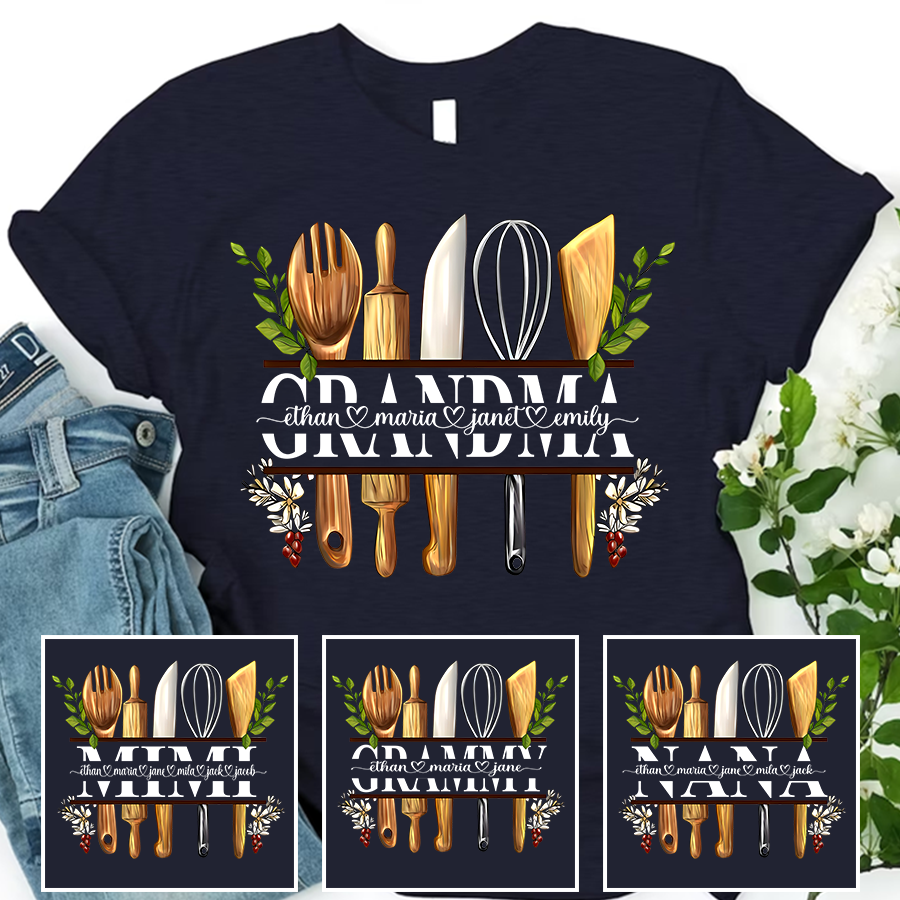 Lofaris Personalized Grandma And Kids Cooking Tools T - Shirt