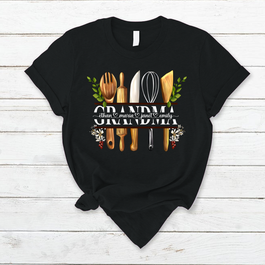 Lofaris Personalized Grandma And Kids Cooking Tools T - Shirt