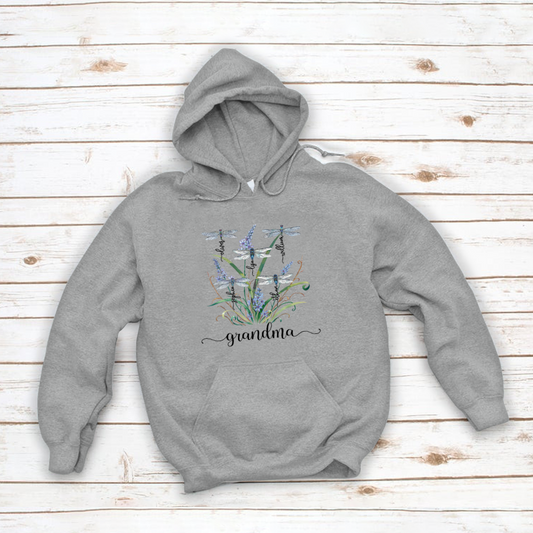 Lofaris Personalized Grandma Kids Grass Dragonfly Hoodie