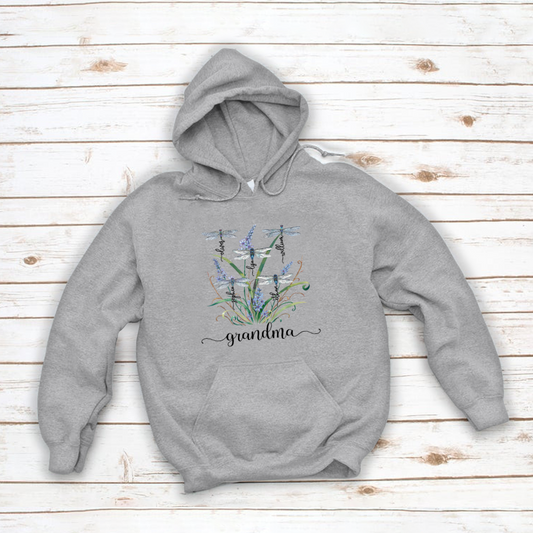 Lofaris Personalized Grandma Kids Grass Dragonfly Hoodie