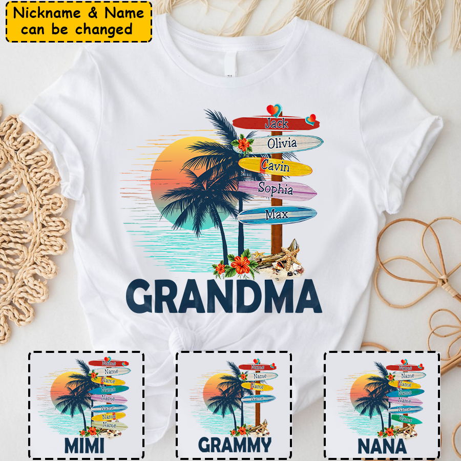 Lofaris Personalized Grandma Surfboards Holiday T - Shirt