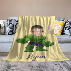 Lofaris Personalized Green Man Yellow Blanket With Photo