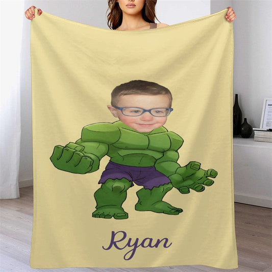 Lofaris Personalized Green Man Yellow Blanket With Photo