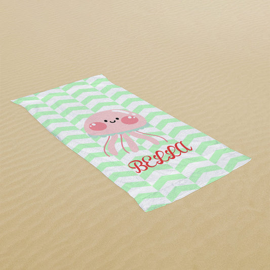Lofaris Personalized Green Stripe Octopus Kids Beach Towel