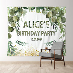 Lofaris Personalized Greenery Leaves Birthday Party Backdrop
