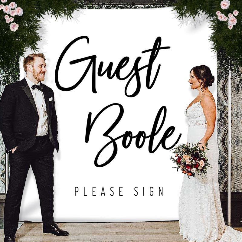 Lofaris Personalized Guest Book Wedding Sign Backdrop Banner