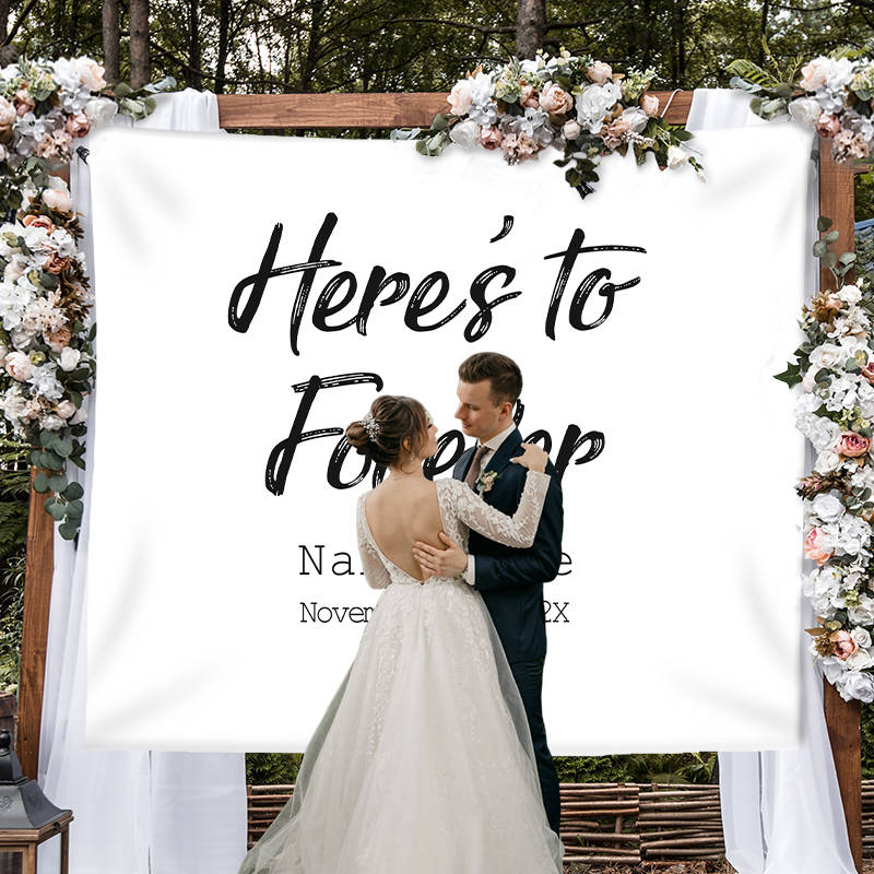 Lofaris Personalized Here to Forever Wedding Reception Backdrop