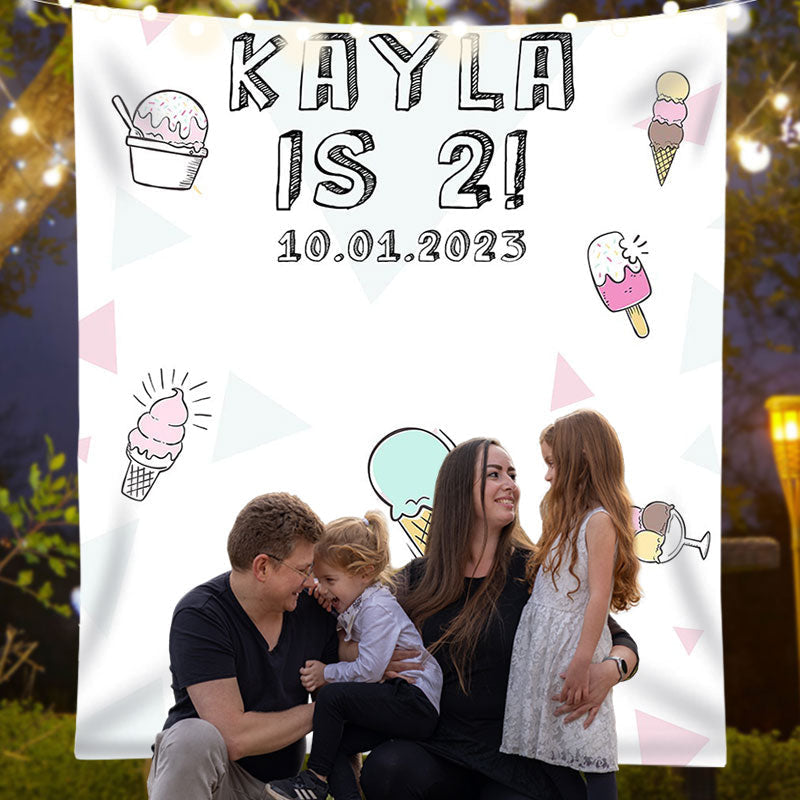 Lofaris Personalized Ice Cream Birthday Backdrop Banner