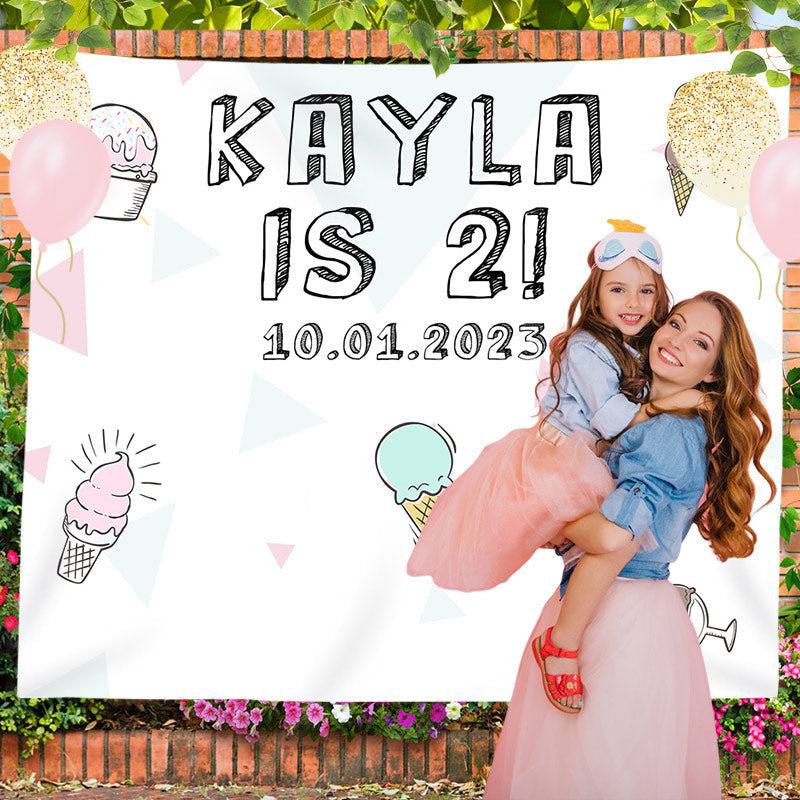 Lofaris Personalized Ice Cream Birthday Backdrop Banner
