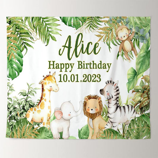 Lofaris Personalized Jungle Green Leaves Backdrops for Baby Shower