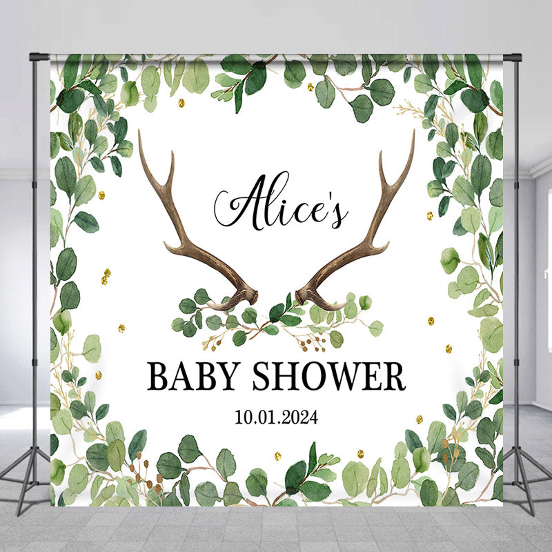 Lofaris Personalized Leaf Deer Antler Baby Shower Backdrop