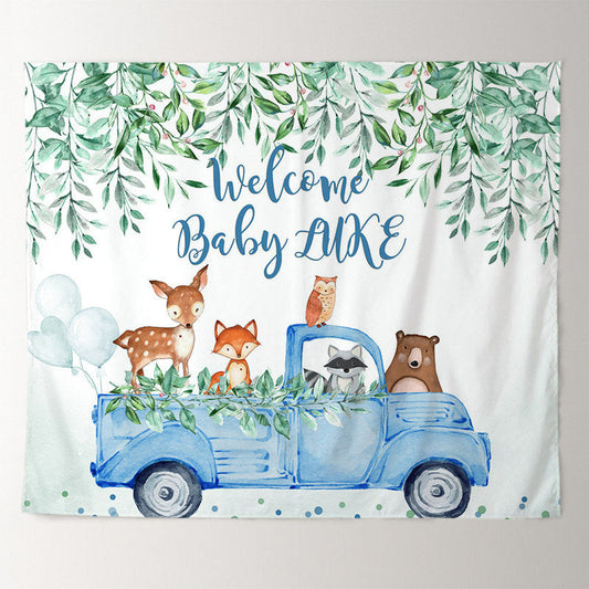 Lofaris Personalized Leaves Animals Safari Baby Shower Backdrop
