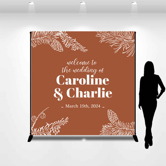 Lofaris Personalized Leaves Pinecone Brown Wedding Backdrop