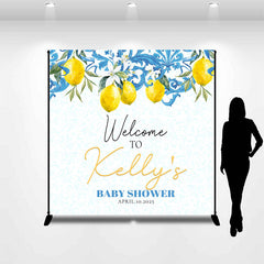Lofaris Personalized Lemon White Flower Baby Shower Backdrop