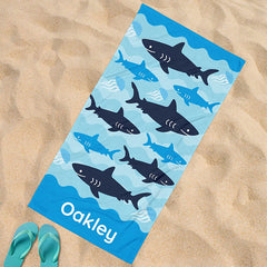 Lofaris Personalized Lightweight Blue Shark Boys Beach Towel