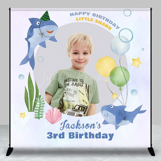 Lofaris Personalized Little Shark Marine 3rd Birthday Backdrop