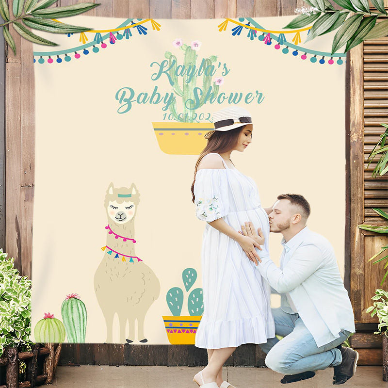 Lofaris Personalized Llama Baby Shower Backdrop Banner
