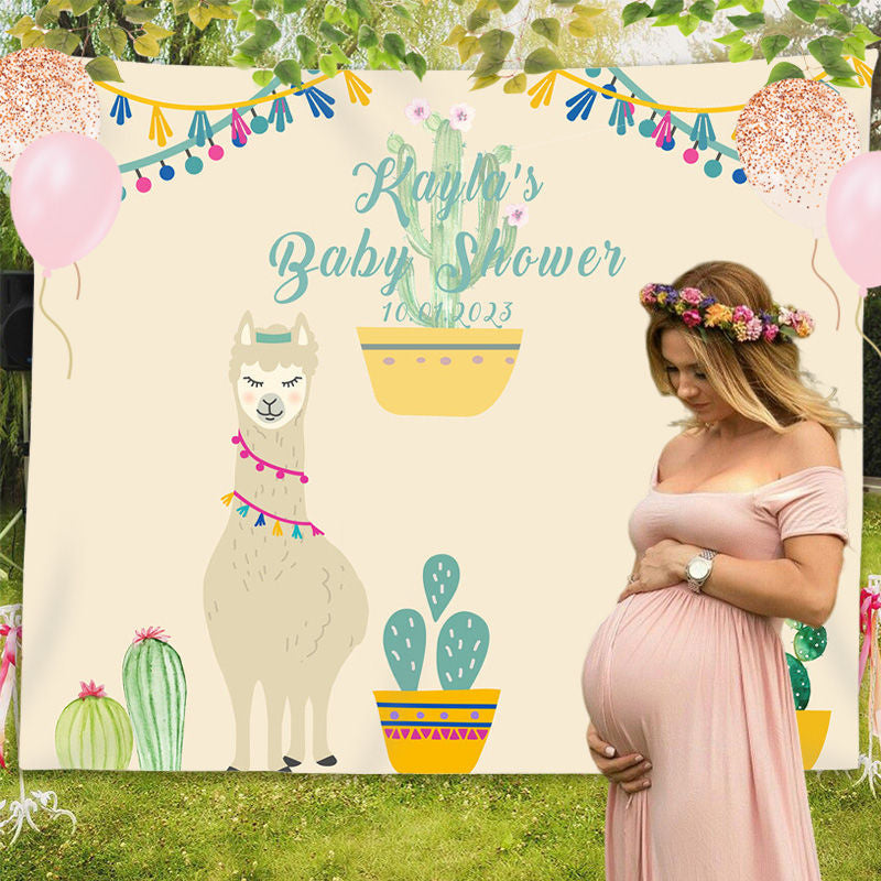 Lofaris Personalized Llama Baby Shower Backdrop Banner