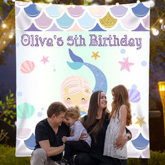 Lofaris Personalized Mermaid And Shell Birthday Backdrop Decor