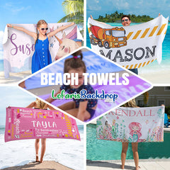 Lofaris Personalized Mermaid Tail Seahorse Girl Beach Towel