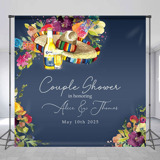 Lofaris Personalized Mexican Hat Beer Couple Shower Backdrop