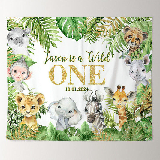 Lofaris Personalized Monstera Animals 1st Birthday Backdrop